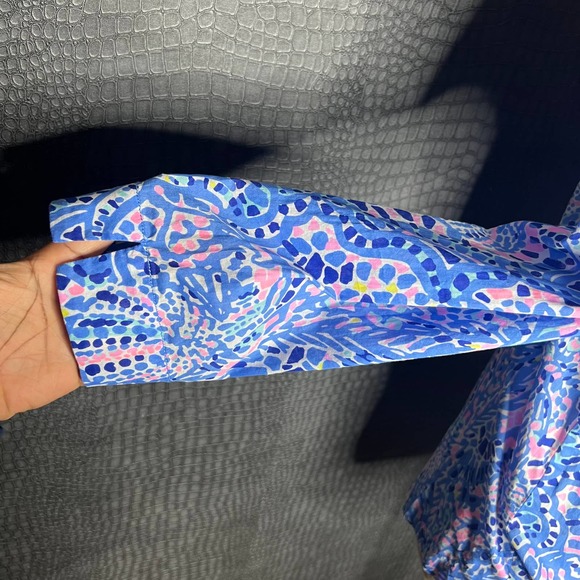 Lilly Pulitzer Amelia Island Tunic Blue Quarter Sleeve Blouse Cotton Large Women - Picture 7 of 7